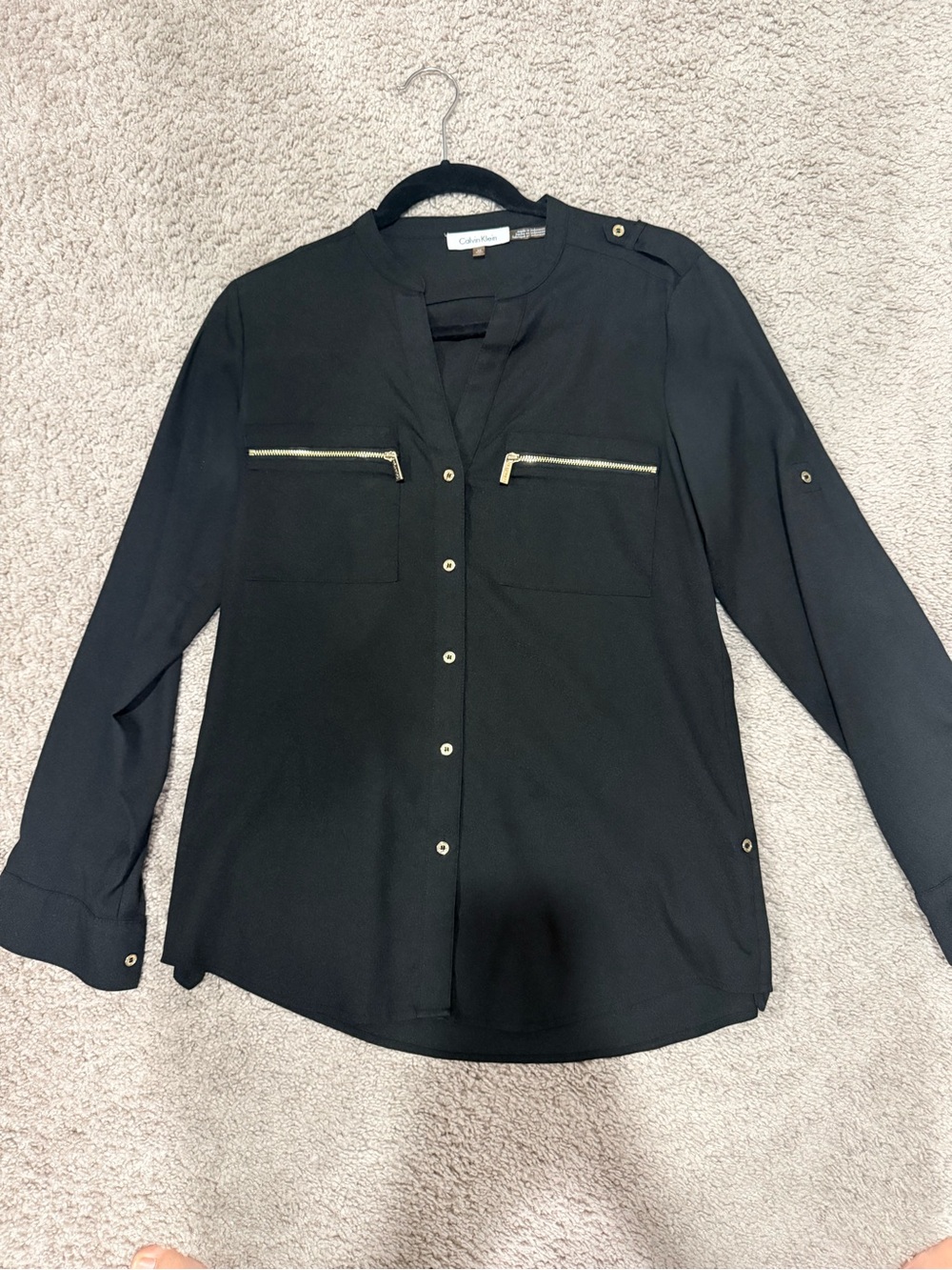 Calvin Klein Black Blouse with Gold Zippers